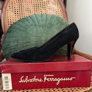 Salvatore Ferragamo Black Suede Cesello Heels Shoes